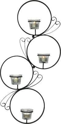 Produktbild von DanDiBo Wandteelichthalter Metall Schwarz Rund Wandkerzenhalter 60 cm Teelichthalter Wand Teelicht Wandleuchter Schmiedeeisen