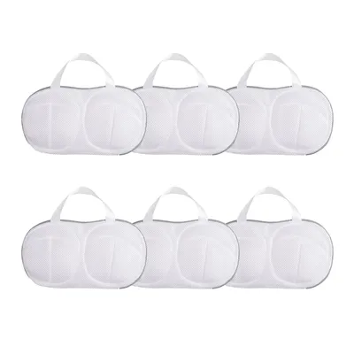 Six white mesh laundry bags for bras are arranged in two rows of three against a white background.