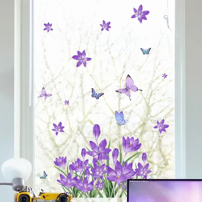 Produktbild von Sommerliche Fensteraufkleber für Glasfenster, Schmetterlings- und Blumen-Fensteraufkleber zur Dekoration von Glasfenstern