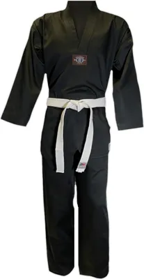 Produktbild von Taekwondo Dobok Basic mit V-Revers schwarz - SET (Schlupfjacke, Hose, weißer Gürtel)