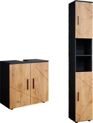 Produktbild von Badmöbel-Set Vicco Irma Goldkraft Eiche/Anthrazit 2 Teile, mit Hochschrank, Model 55197