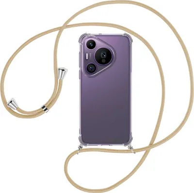 Produktbild von Handykette Backcover-Schutzhülle mit Band (Metall silberfarben) für Huawei Pura 70 Pro / Pro+ - caramel