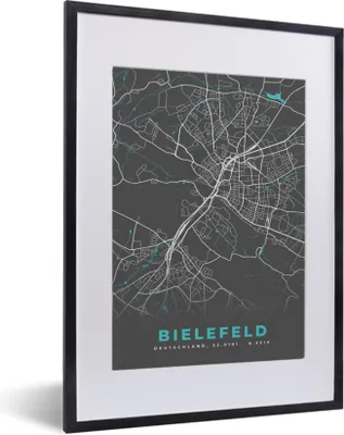 Produktbild von MuchoWow® Gerahmtes Poster Deutschland - Blau - Bielefeld - Stadtplan - Karte 30x40 cm - Poster mit Schwarzem Bilderrahmen Wandposter Rahmen Foto Bilder - Wandposter Schlafzimmer