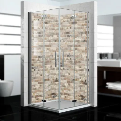 Produktbild von dedeco Eck-Duschrückwände Aluminium wasserfest Motiv: Ziegelsteine V2, 2 x 80x200x0,3cm, Fliesenersatz fugenlos Wandverkleidung Wandpaneele,  Germany