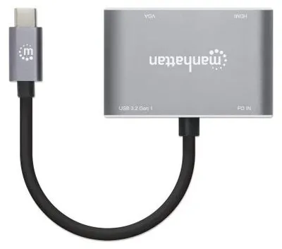 Produktbild von MANHATTAN USB-C auf HDMI & VGA 4in1 Konverter Power Delivery