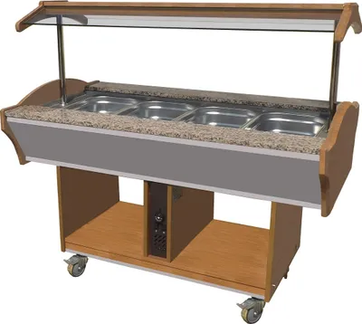 Produktbild von CHEFGASTRO Buffet Wärmetheke MORRIS auf Rollen | LED | 4/1 GN | HxBxT 85/135x155x90cm | +30/+90°C | Braun