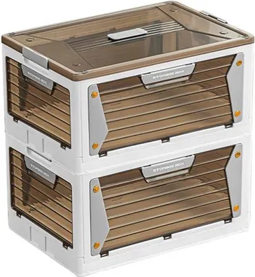 Imagen del producto de Cajas de almacenamiento plegables Unyqoos® (juego de 2), 26 litros, apilables con tapa y ruedas, doble apertura superior/lateral, de polipropileno (PP), color blanco, dimensiones: 40,5 x 29,5 x 22,5 cm
