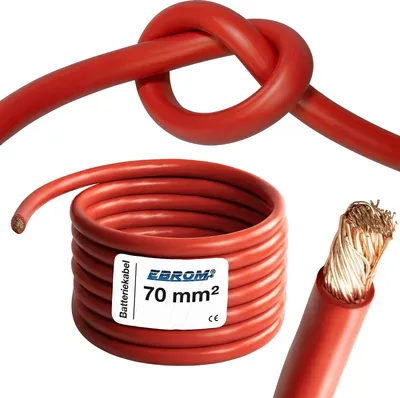 Produktbild von EBROM Batteriekabel hochflexibel Hi-Flex (Hi Flex) 70mm2 Kabel – Meterware ROT - sehr biegsam – Mantel aus PVC (70 ± 5 Shore) – 99,9 % OFC Kupfer 70 mm² - als Starterkabel, Ladekabel oder ähnliches