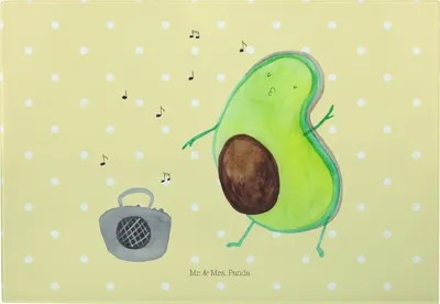 Produktbild von Mr. & Mrs. Panda Schneidebrett Avocado Tanzen - Gelb Pastell - Geschenk, Großes, Musik, Vesperplatte, Party, Glas, Feier, Glas-Schneidebrett, Fröhlich, Singen, Hackbrett