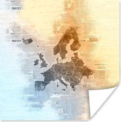 Produktbild von MuchoWow® Poster Karten - Europa - Aquarell - Zeitung 50x50 cm - Wohnzimmerdekoration