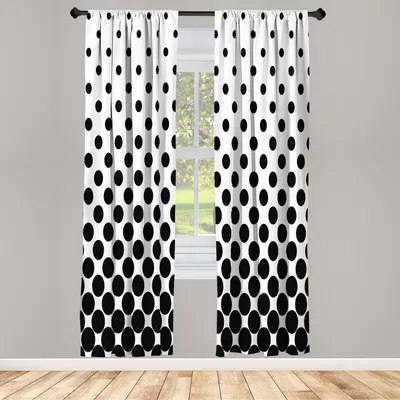 Produktbild von ABAKUHAUS Abstrakt Vorhänge 2 Panel Set für Wohnzimmer Schlafzimmer Nachbildung, Minimalistische Monochrom Punkte Tupfen Halbton Pop Art Inspiration, 150 cm x 225 cm, Weiß