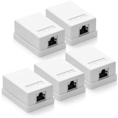 Produktbild von deleyCON CAT 6a Netzwerkdose 1x RJ45 Buchse FTP 10 Gbit, 5 Stück - Weiß