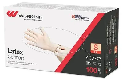 Produktbild von "WORK-INN" Handschuhe, Latex puderfrei "Comfort" weiss - natur Größe: S