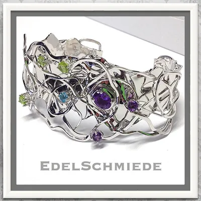 Produktbild von Armreif 925 Silber rh Amethyst, Peridot u Blautopa