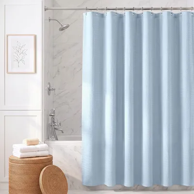 Produktbild von Textil Duschvorhang Wannenvorhang wasserabweisend Waffelstoff inkl. 12 Ringe 180x200cm Nebelblau