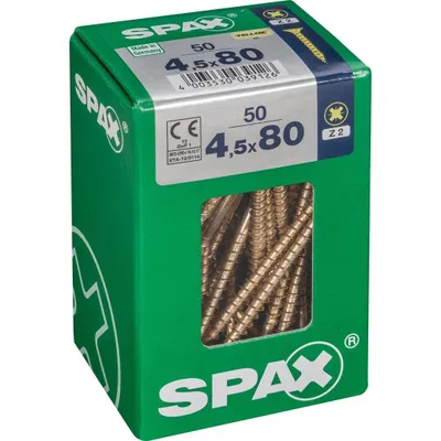 Produktbild von 50er-Pack SPAX Pozidriv-Senkkopfschrauben aus Stahl, Durchmesser 4,5 mm x Länge 80 mm