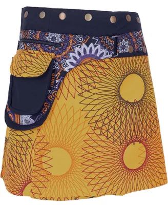 Produktbild von Wickelrock, Kurzer Fusion Mandala Goa Rock, Cacheur mit Druckknöpfen - Gelb, Damen, Baumwolle, Röcke