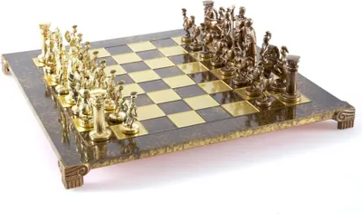Produktbild von Manopoulos Luxus Schachspiel – Griechisch-Römische Antike – Braunes Board & Gold/Bronze Figuren (28x28 cm)