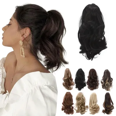 Produktbild von Pferdeschwanz Clip Extensions 30 cm Gewellt Synthetisch Schwarz für Frauen