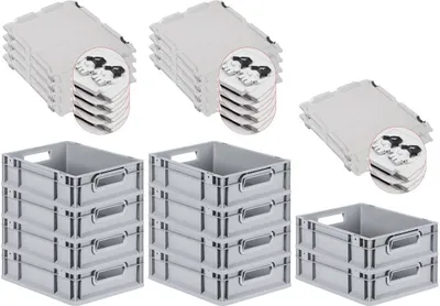 Produktbild von SuperSparSet 10x Eurobox NextGen Grip mit Scharnierdeckel und schwarzen Schiebeschnappverschlüssen | HxBxT 12x30x40cm | 11 Liter | Grau | Griffe offen | Glatter Boden | Eurobehälter, Transportbox, Transportbehälter, Stapelbehälter