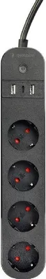 Image de Gembird TSL-PS-S4U-01 - Prises d'alimentation intelligentes - CA 230 V - 3680 Watt - Wi-Fi - entrée, entrée de type F - ports de sortie : 4 (type F, 2 x USB, 24 broches USB-C) - cordon de 1,5m - noir (TSL-PS-S4U-01)