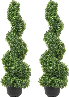 Image de Plante en pot en buis synthétique - 2 pièces - en spirale - pour l'intérieur et l'extérieur