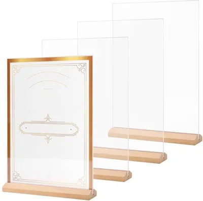 Productafbeelding van Set van 4 A4 Tafelstandaards - Acryl met Houten Basis