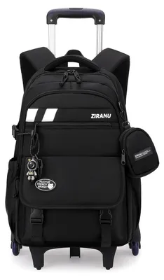 Produktbild von Trolley Rucksack für Jungen 28L Schulranzen mit Rollen Abnehmbar Schwarz Höhenverstellbar 6-Rad