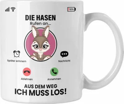 Produktbild von Trendation - Die Hasen Rufen An Tasse Geschenk für Hasen Züchter Besitzer Geschenkidee Lustig Spruch (Weiß)