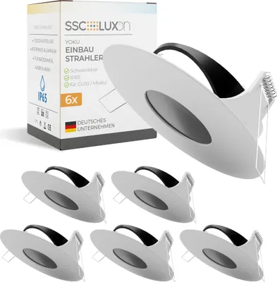 Produktbild von SSC-LUXon 6 Stück YOKU Einbaustrahler IP65 schwenkbar für GU10 & LED Modul – Deckenstrahler Spot für Bad & Außenbereich 230V rund weiß