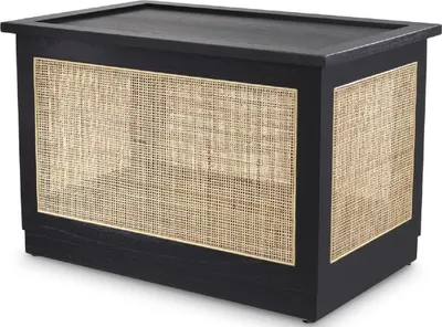 Luxus Massivholz Deko Truhe mit Rattangeflecht Schwarz Naturfarben Luxury Solid Wood Deco Chest with Rattan Wickerwork Black Natural