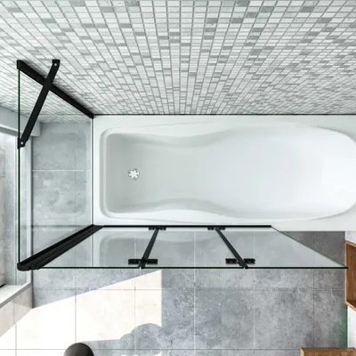 Produktbild von AICA 130cmx140cm Schwarz Badewannenaufsatz 6mm NANO ESG-glas 3-teilig mit 70cm Seitenwand Faltwand Badewannenfaltwand Badewanne Duschabtrennung Duschwand für Badewanne
