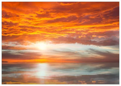 Produktbild von Wallario Premium Glasbild, freischwebende Optik, kräftige Farben, Größe 100 x 70 cm Motiv Abendrot in Reflexion über dem See