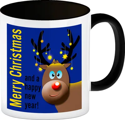 Produktbild von Rentier Motiv und Spruch Kaffeebecher Schwarz in Blau zum Thema Weihnachten