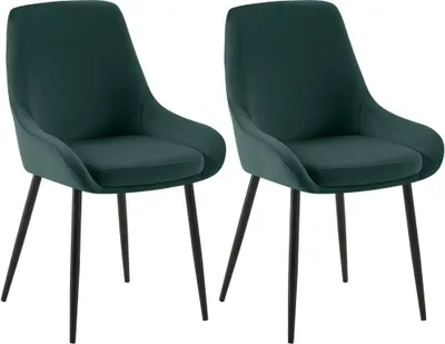 Immagine prodotto di set di 2 sedie da pranzo - sedie in velluto - comfort - rivestimento verde, gambe in metallo