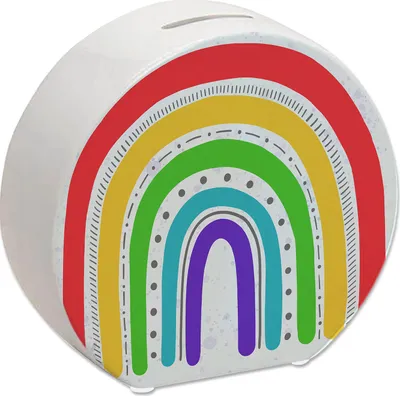 Produktbild von Keramik Spardose mit Regenbogenmotiv für Kinder, Geldgeschenk, ca. 13x14x5 cm