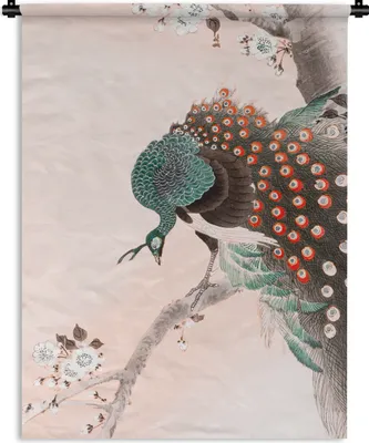Produktbild von MuchoWow® Wandteppich Wandbehang Vintage - Pfau - Japanisch - Pfauenfedern 60x80 cm Tapisserie Dekoration Wandtuch - Decke - Wandtücher - Wohne