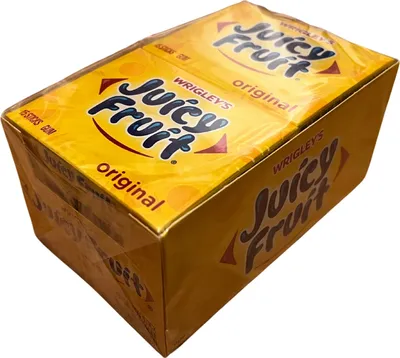 A box of Wrigley's Juicy Fruit gum.