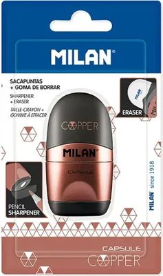 Imagen del producto de Envase blister de Milán con goma de borrar y sacapuntas con cápsula de cobre, color dorado. Golden, talla única