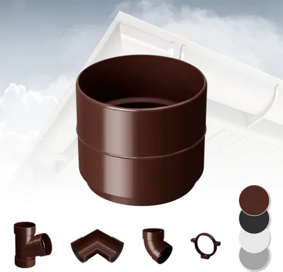 Produktbild von RAINWAY S Regenrinnen System (Rohrmuffe braun) - PVC-U Kunststoff in 4 Farben, für Dachflächen < 100m² empfohlen, Muffe Zubehör Plastik Verbinder