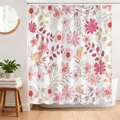 Image de Omgoods - Rideau de douche "Fleurs roses" - Style bohème - 182x183 cm - Imperméable
