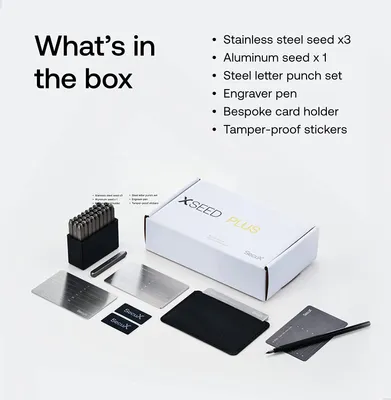 Produktbild von SecuX – XSEED Plus - Sichere Bitcoin Wallet Crypto Seed Storage Steel Plates (Steel Punch Set enthalten) Kompatibel mit SecuX, Ledger, Trezor Hardware Wallets