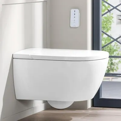 Zdjęcie produktu dla Villeroy & Boch ViClean - Toaleta wisząca z deską bidetową, z bezpośrednim spłukiwaniem, z CeramicPlus, biel alpejska V0E100R1