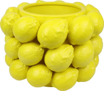 Produktbild von FURNARO Übertopf Limone - Dekorativer Keramik-Blumentopf in Zitronenoptik, Ø26cm, gelb, mediterraner Stil