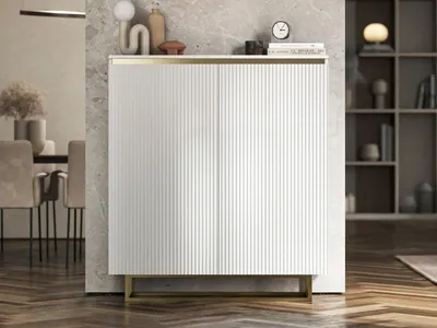 Produktbild von Kommode RTV SELENE 2D von Lindner Möbel – zweitürig – 110,8 x 35 x 125 cm – Farbe: Weiß matt- Italienische Tiefmattfolie