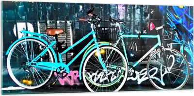 Produktbild von Bilder auf glas - Fahrräder Graffiti Straße Wand - 120x50cm - Glasbilder - Wandbilder - Kunstdruck - zum Aufhängen bereit - Wanddekoration aus Glas - Glas Bilder - Wandbild auf Glas - GAB120x50-2949