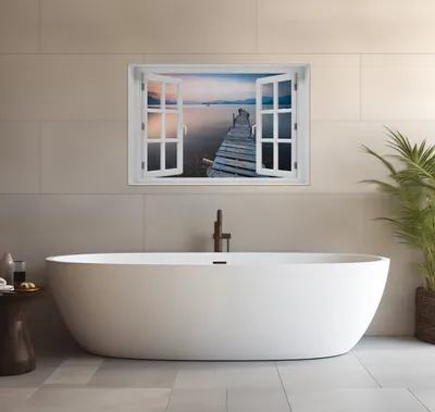 Produktbild von Wallario wasserfestes Poster selbstklebend 91,50 x 61 cm, Steg am See- Idylle bei Sonnenuntergang, Badezimmerposter Spritzschutz mit Hochglanzoberfläche in Glasoptik