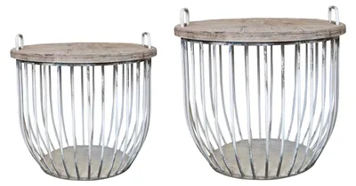 Produktbild von Chic Antique Sofatisch mit Holzdeckel 2er Set Tisch Beistelltisch Metall Korb