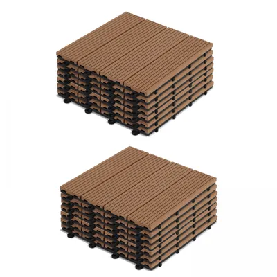 Image de Lot de 16 dalles clipsables bois synthétique marron - Oviala Padang