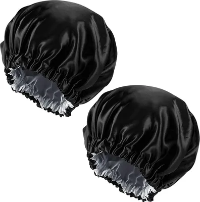 Produktbild von 2 Stück Schlafmütze Satin, Doppelschicht Schlafhaube Damen Mädchen, Verstellbar Seide Haube Weiche Satin Kappe zum Schlafe Haarpflege Badekurort Hauptgebrauch